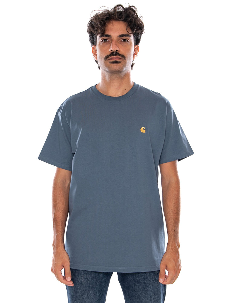 CARHARTT WIP S/S CHASE T-SHIRT ICESHEET / GOLD - Maglietta Girocollo Uomo Azzurra I026391 3XFXX CARHARTT WIP 