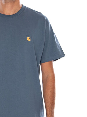 CARHARTT WIP S/S CHASE T-SHIRT ICESHEET / GOLD - Maglietta Girocollo Uomo Azzurra I026391 3XFXX CARHARTT WIP 