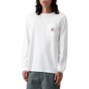 L/S POCKET T-SHIRT WHITE - Maglietta Girocollo Maniche Lunghe Uomo Bianca I030437 02XX CARHARTT WIP 