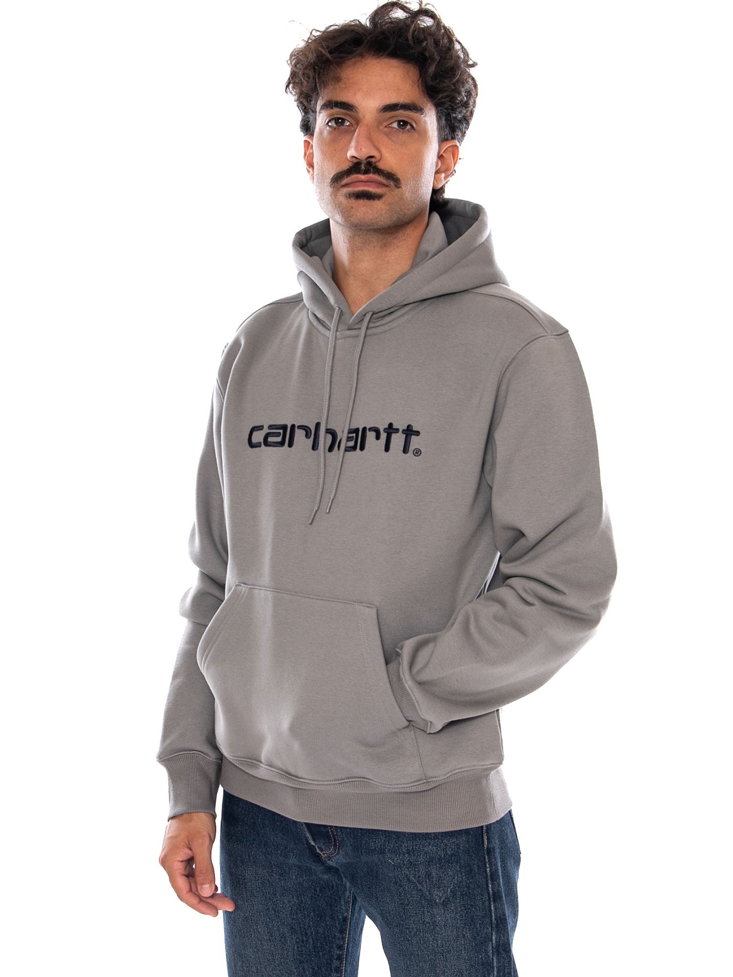 CARHARTT WIP HOODED CARHARTT SWEAT SHADY GREY / DARK NAVY - Felpa con Cappuccio Uomo Grigia I030547 3Z4XX CARHARTT WIP 