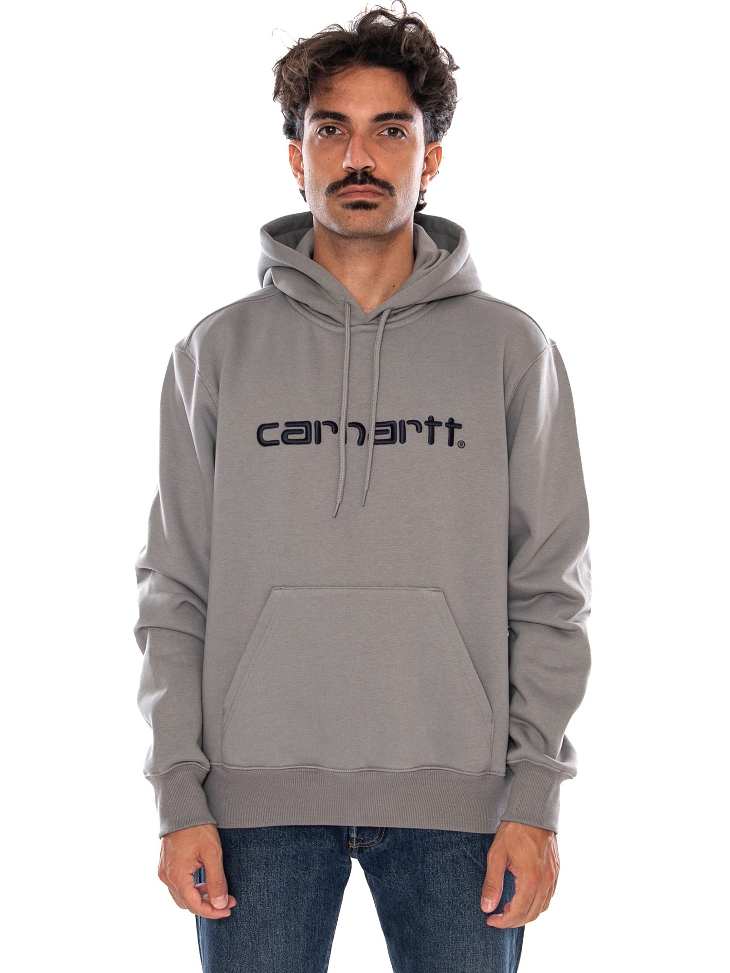 CARHARTT WIP HOODED CARHARTT SWEAT SHADY GREY / DARK NAVY - Felpa con Cappuccio Uomo Grigia I030547 3Z4XX CARHARTT WIP 