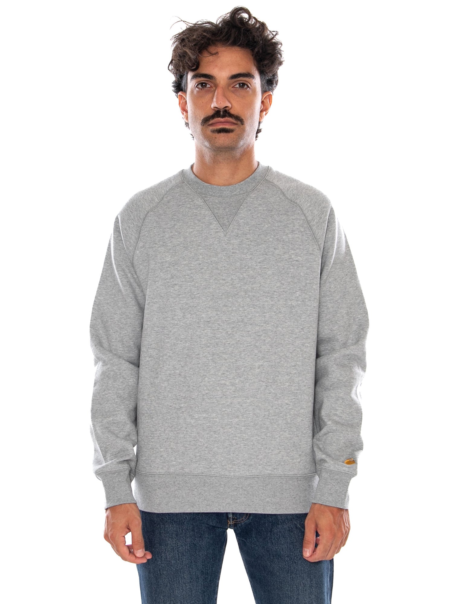 CARHARTT WIP CHASE SWEAT GREY HEATHER / GOLD - Felpa Girocollo Uomo Grigia I033660 00MXX CARHARTT WIP 