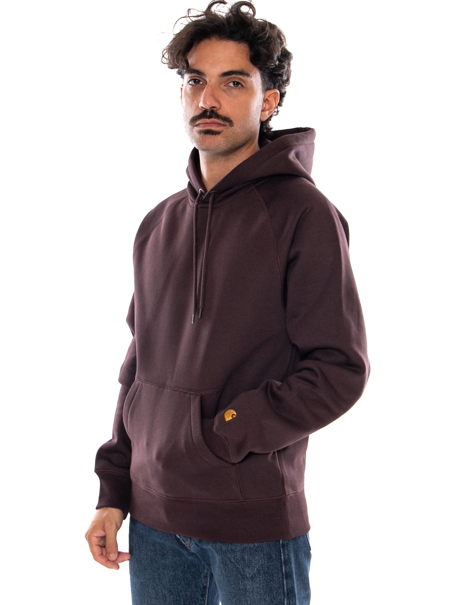 CARHARTT WIP HOODED CHASE SWEAT PALISANDER / GOLD - Felpa con Cappuccio Uomo Marrone I033661 3XEXX CARHARTT WIP 