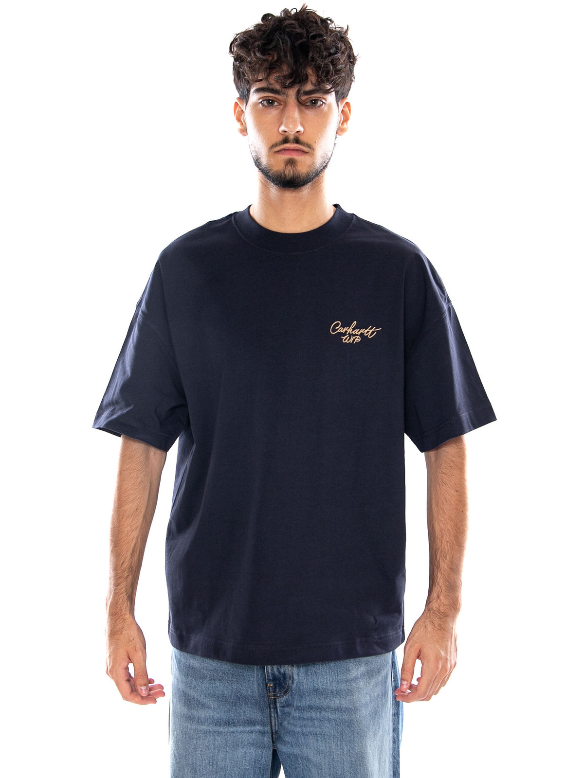 S/S SIGNATURE SCRIPT T-SHIRT DARK NAVY - Maglietta Girocollo Uomo Blu I033828 3Z6XX CARHARTT WIP 