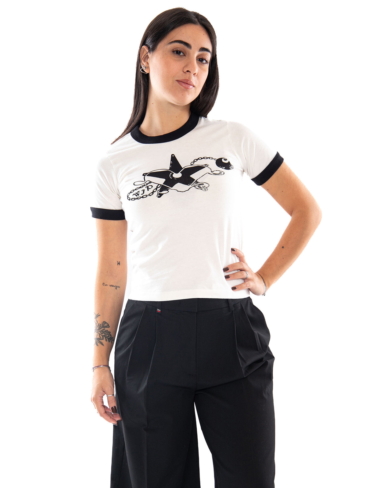 Carhartt WIP W' S/S Outlaw Star Ringer T-Shirt Wax/Black - T-Shirt Donna Bianca I036928 0D360 CARHARTT WIP 