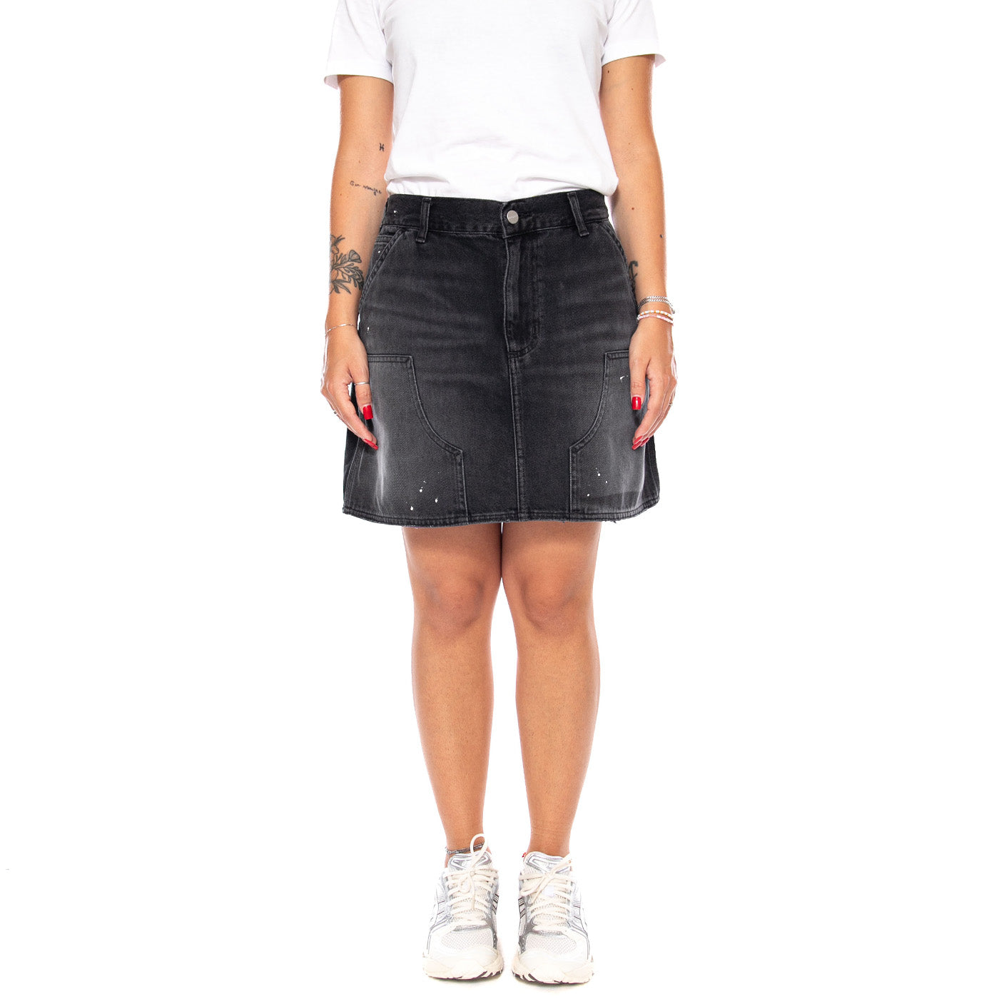 W' MAEVE DOUBLE KNEE SKIRT BLACK DESTROY WASH SPLATTER - Gonna Denim Jeans Nera I037027 89EJ CARHARTT WIP 