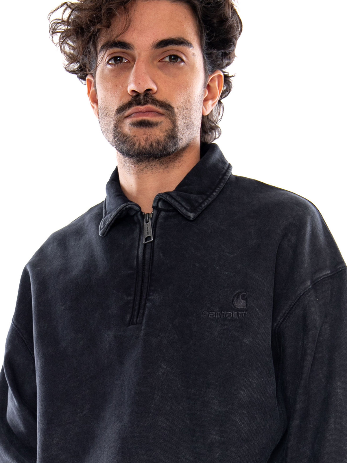 LAMBERT POLO SWEAT BLACK MOON WASH - Felpa Modello Polo Uomo Nera I037105 89FQ CARHARTT WIP 