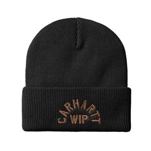 ARCH SCRIPT BEANIE BLACK / WIP H BROWN - Cappellino a Cuffia Nero I037304 3ZGXX CARHARTT WIP 