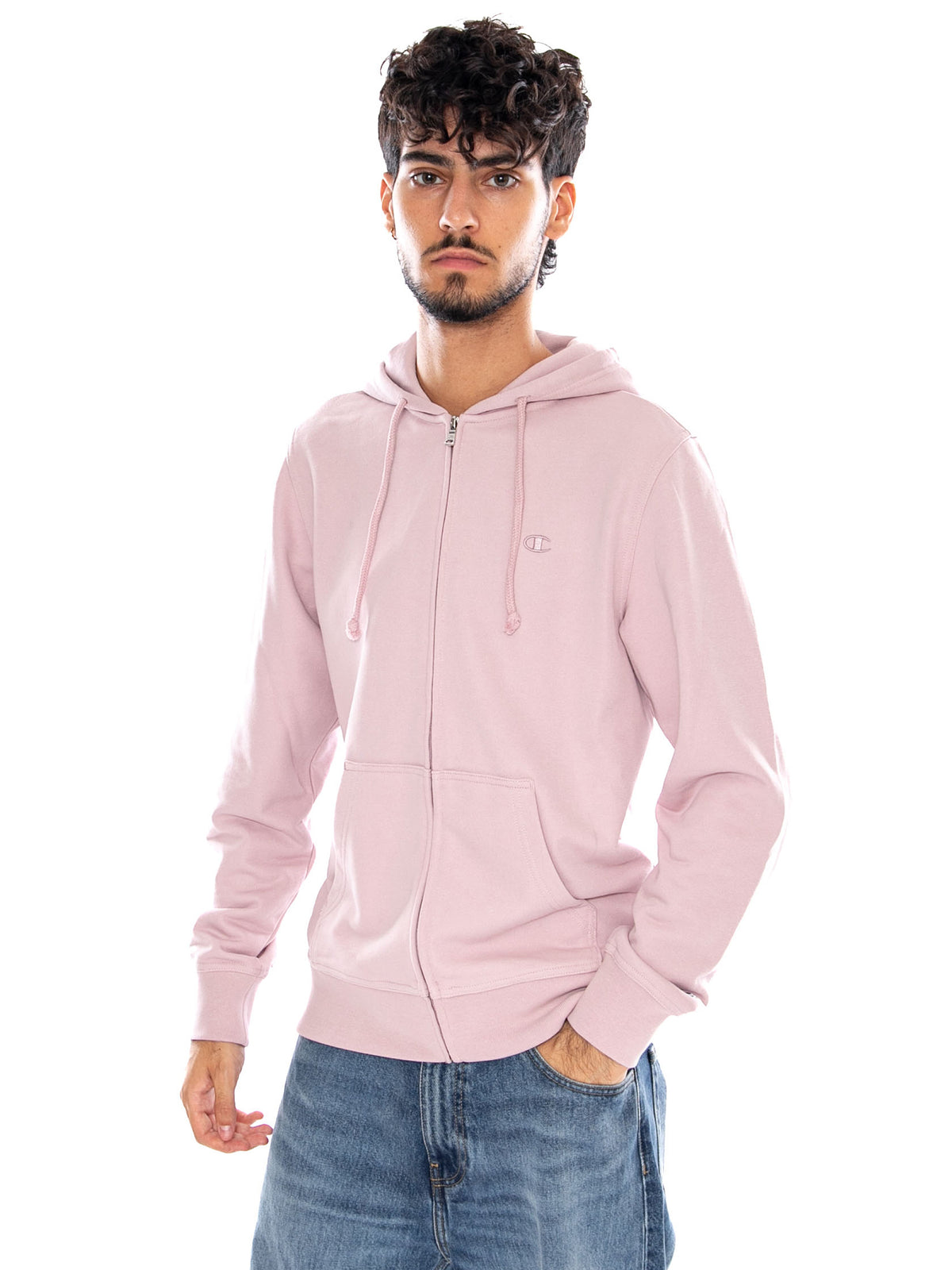 FULL ZIP HOODIE SWEATSHIRT PINK - Felpa con Cappuccio e Zip Uomo Rosa 220786 PS230 CHAMPION 