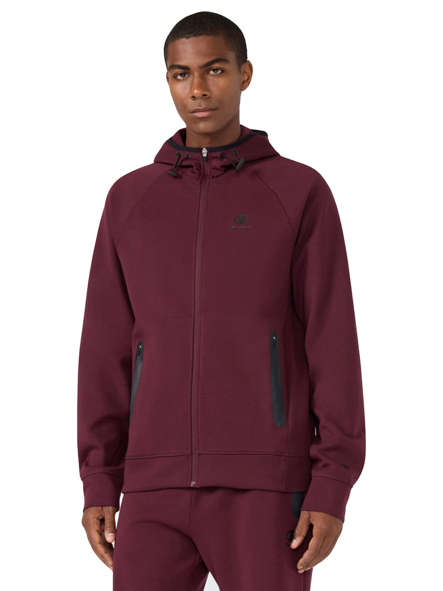 HOODED FULL ZIP SWEATSHIRT NEW MAROON - Felpa con Cappuccio e Zip Uomo Bordeaux 221350 RS522 CHAMPION 