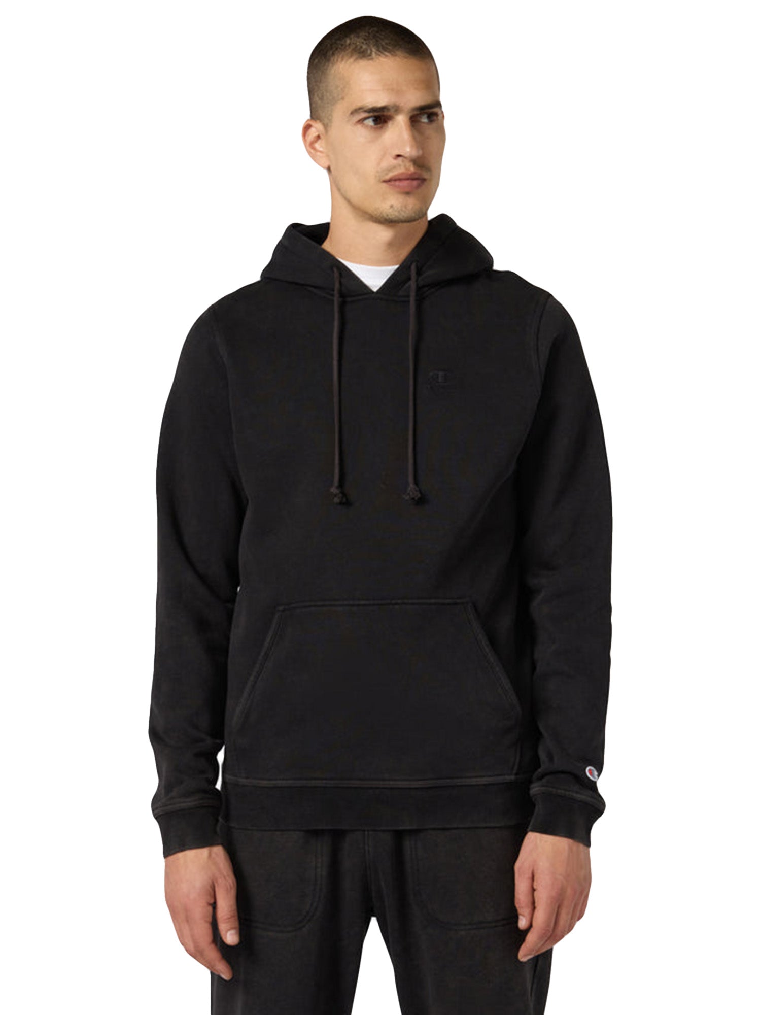 HOODED SWEATSHIRT BLACK - Felpa con Cappuccio Uomo Nera 221571 KK001 CHAMPION 
