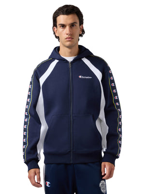 FULL ZIP HOODIE SWEATSHIRT NAVY - Felpa con Cappuccio e Zip Uomo Blu 221932 BS568 CHAMPION 