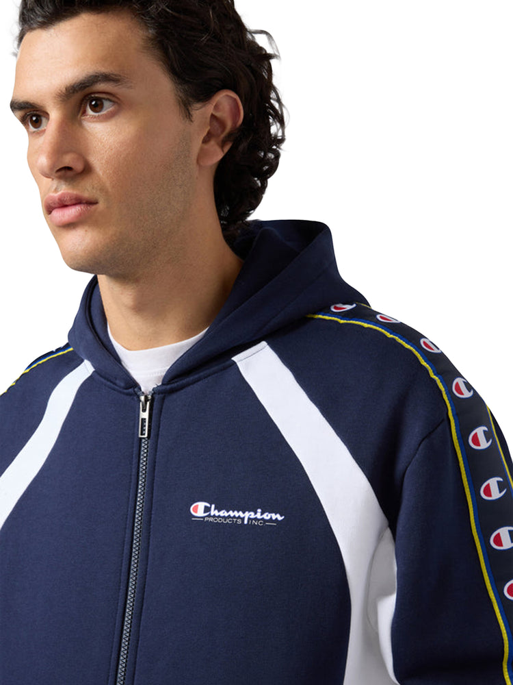 FULL ZIP HOODIE SWEATSHIRT NAVY - Felpa con Cappuccio e Zip Uomo Blu 221932 BS568 CHAMPION 