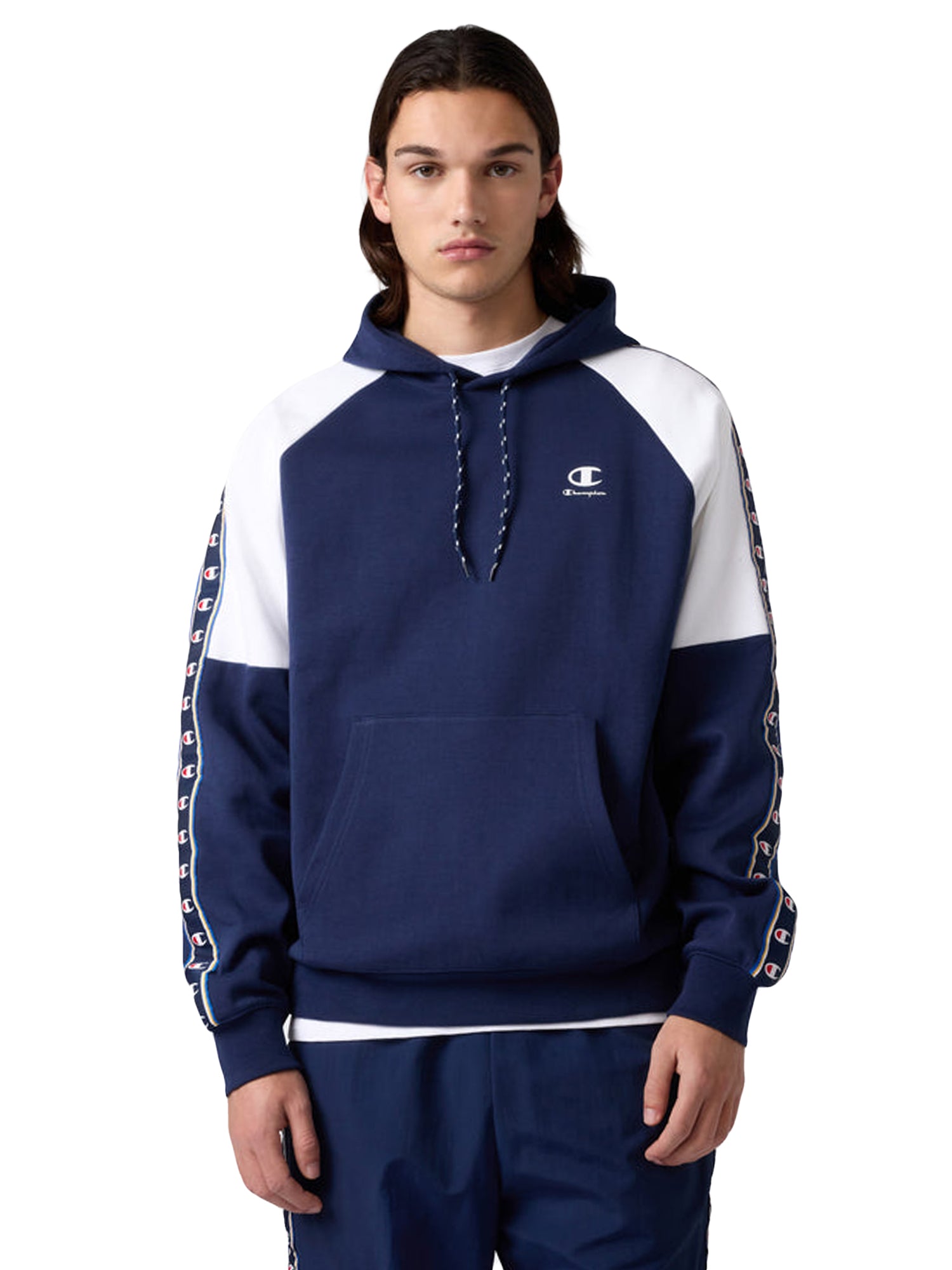 HOODED SWEATSHIRT NAVY / AVIO - Felpa con Cappuccio Uomo Blu 221997 BS561 CHAMPION 