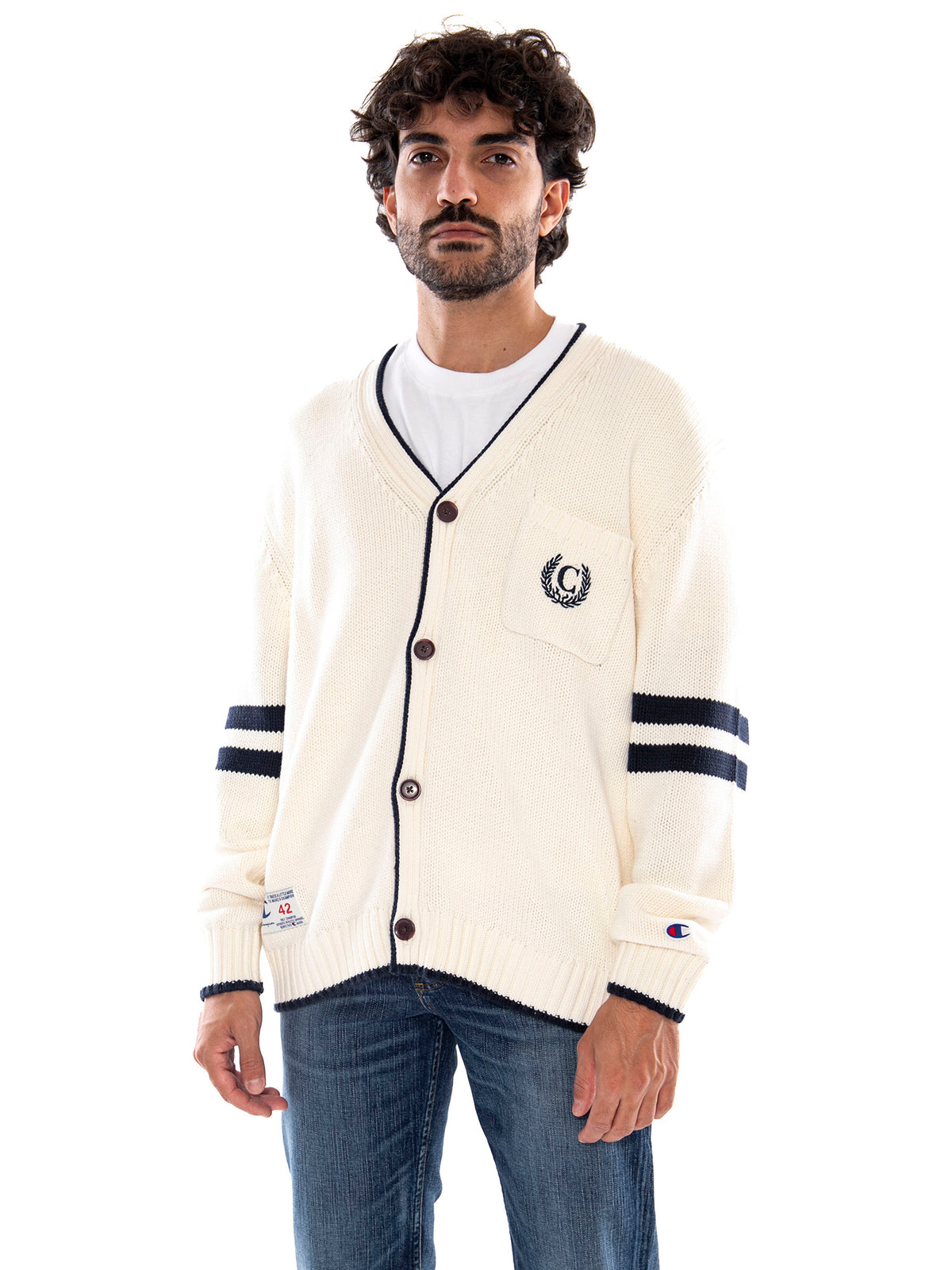 Champion Cardigan WSW/NNY - Cardigan Uomo Bianco e Blu Navy 223497 WW034 CHAMPION 
