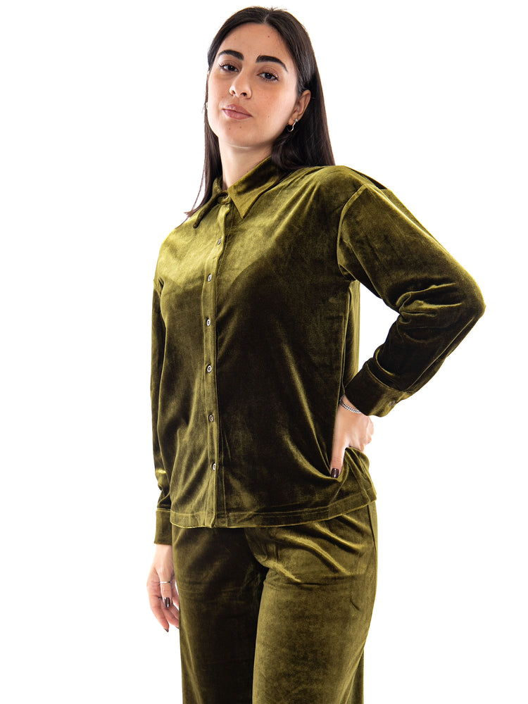 Compania Fantastica Camisa de Terciopelo Verde Oliva Green - Camicia Donna in Velluto Verde Oliva 64C/11109 GRN COMPANIA FANTASTICA 