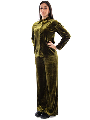 Compania Fantastica Camisa de Terciopelo Verde Oliva Green - Camicia Donna in Velluto Verde Oliva 64C/11109 GRN COMPANIA FANTASTICA 