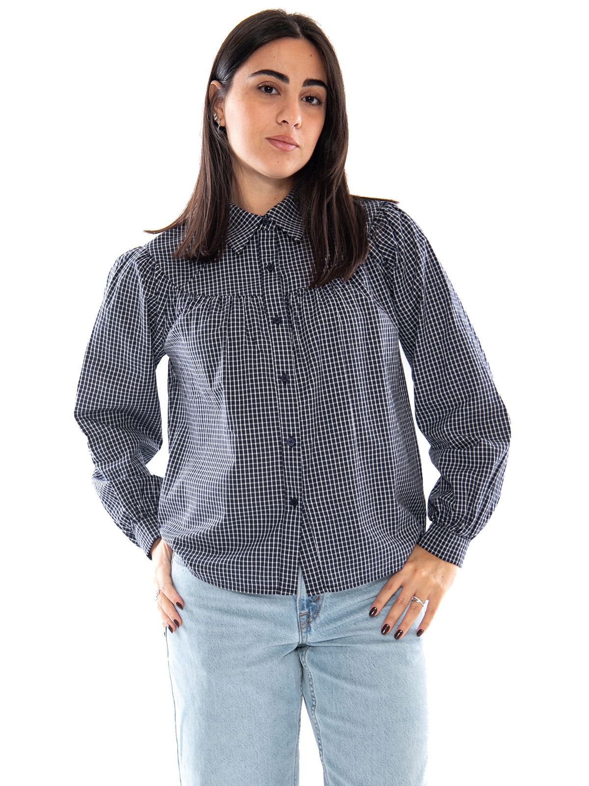 Compañía Fantástica Camisa 100% Algodón con Estampado de Cuadros Navy Blue - Camicia Donna a Quadri Blu Navy 64C/11177 NVB COMPANIA FANTASTICA 