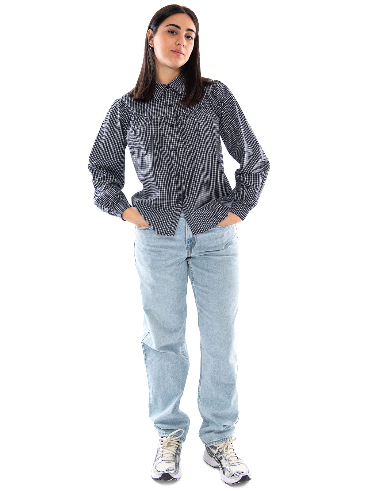 Compañía Fantástica Camisa 100% Algodón con Estampado de Cuadros Navy Blue - Camicia Donna a Quadri Blu Navy 64C/11177 NVB COMPANIA FANTASTICA 