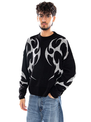 SPIKES BOXY SWEATER BLACK - Maglione Uomo Nero SV1259 KJ DOLLY NOIRE 