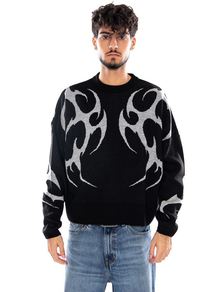 SPIKES BOXY SWEATER BLACK - Maglione Uomo Nero SV1259 KJ DOLLY NOIRE 