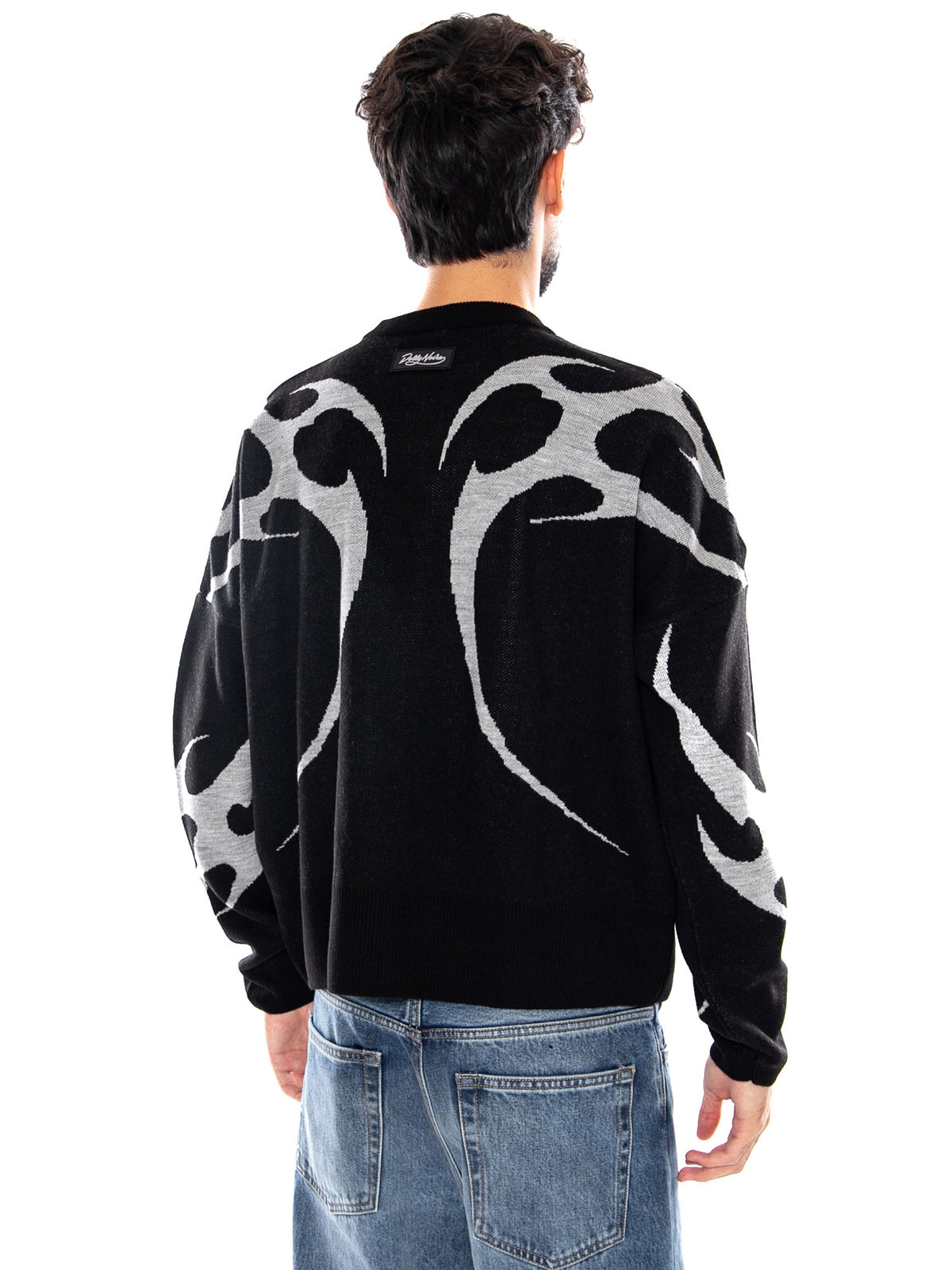 SPIKES BOXY SWEATER BLACK - Maglione Uomo Nero SV1259 KJ DOLLY NOIRE 
