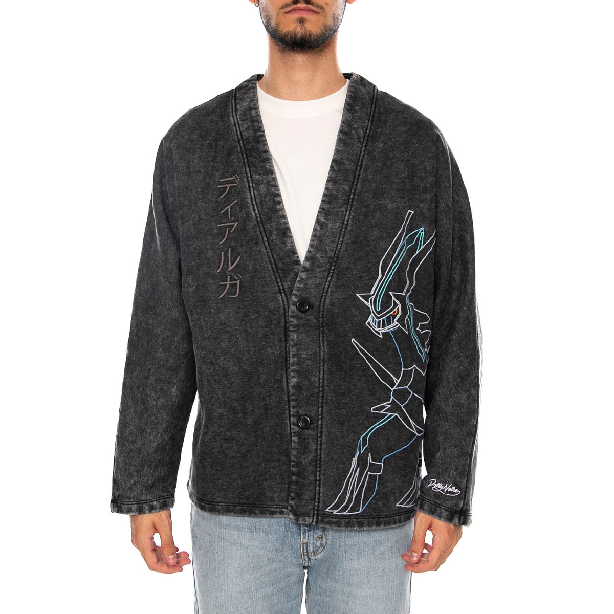 DIALGA AND PALKIA KIMONO ACID BLACK - Giacca Denim Jeans Uomo Nera collaborazione Pokemon SW1341 SY DOLLY NOIRE 