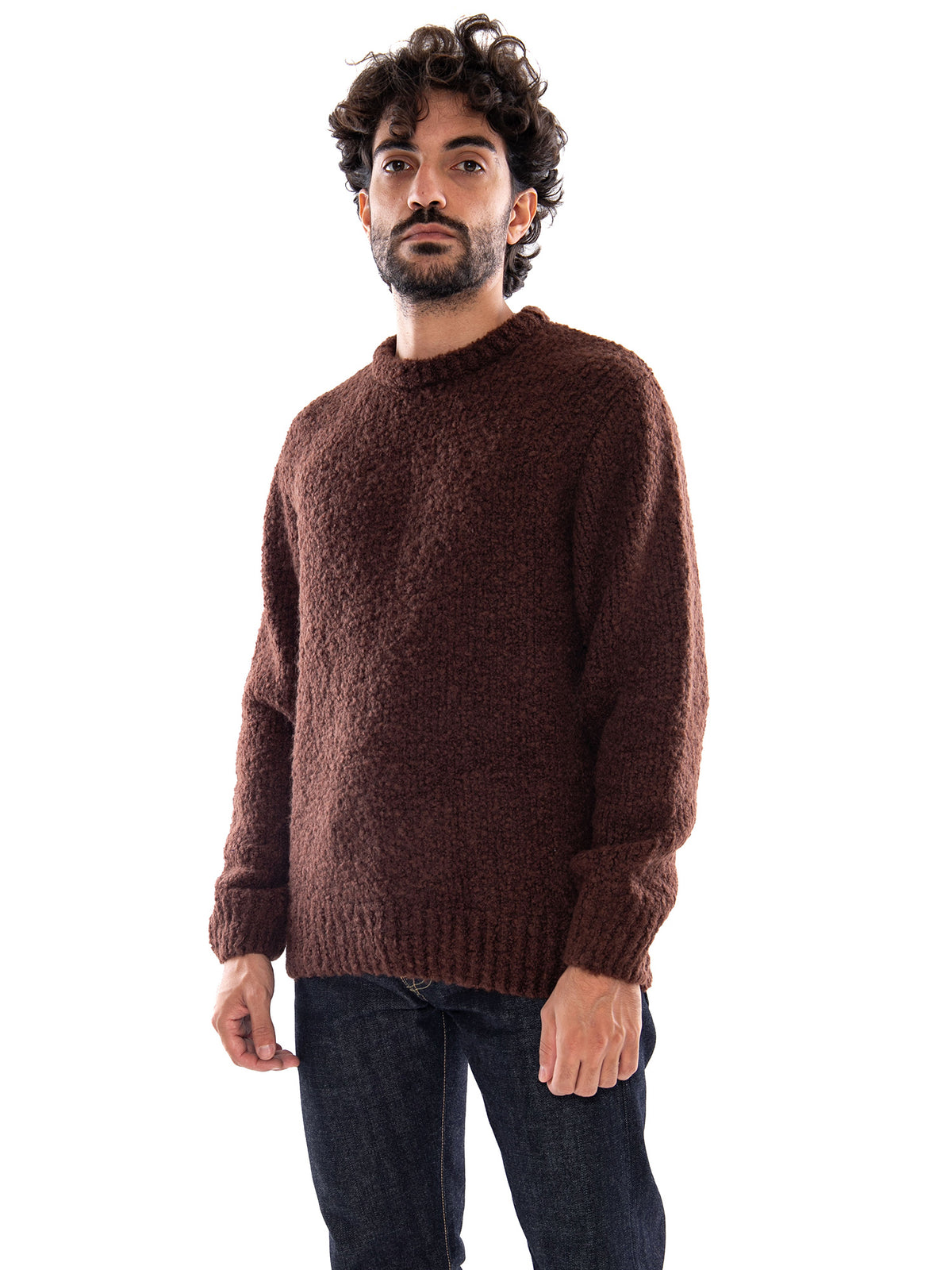 Edwin Dun Textured Sweater Run Raisin - Maglione Uomo Marrone I034134 31K.67 EDWIN 