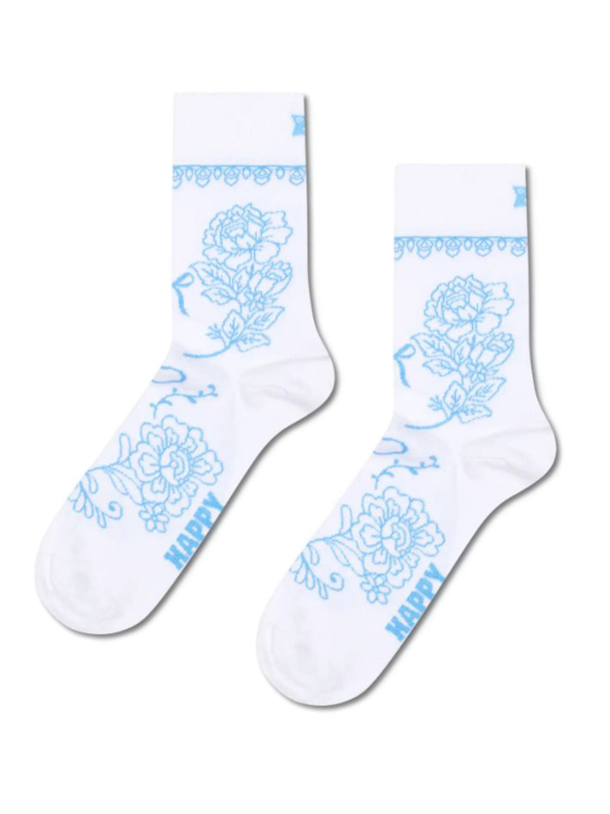 Happy Socks Bridal Floral Short Crew Sock White - Calzini Corti Bianchi Floreali P006407 WHITE HAPPY SOCKS 