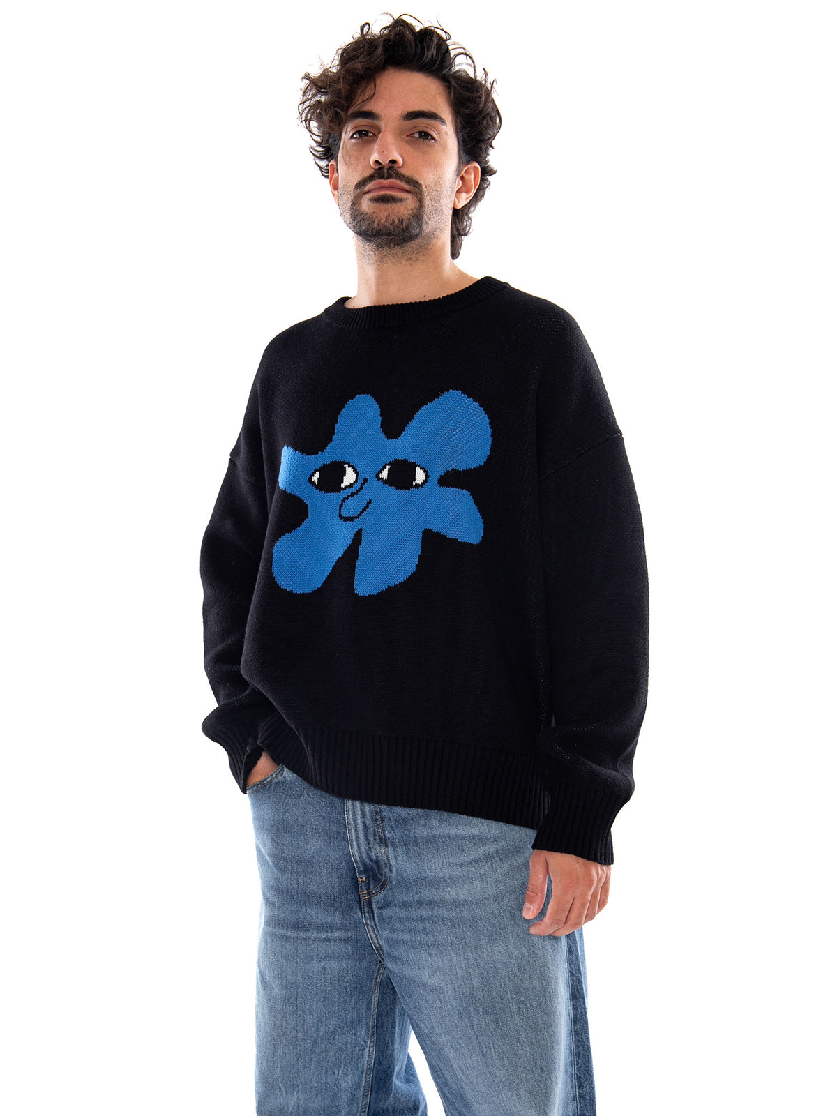 BREEZE CLUB BLACK SWEATER - Maglione Girocollo Uomo Nero AT001 1910 KAOTIKO 