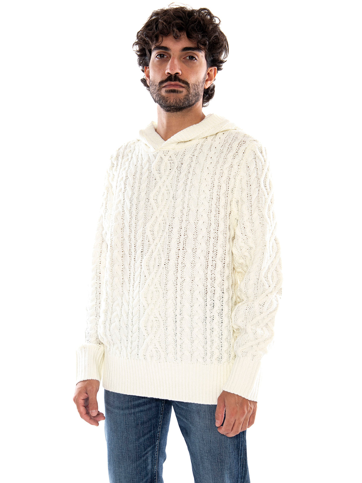 Kaotiko Après Ski Hooded Sweater Ivory - Felpa Uomo con Cappuccio Avorio AT018 1910 KAOTIKO 