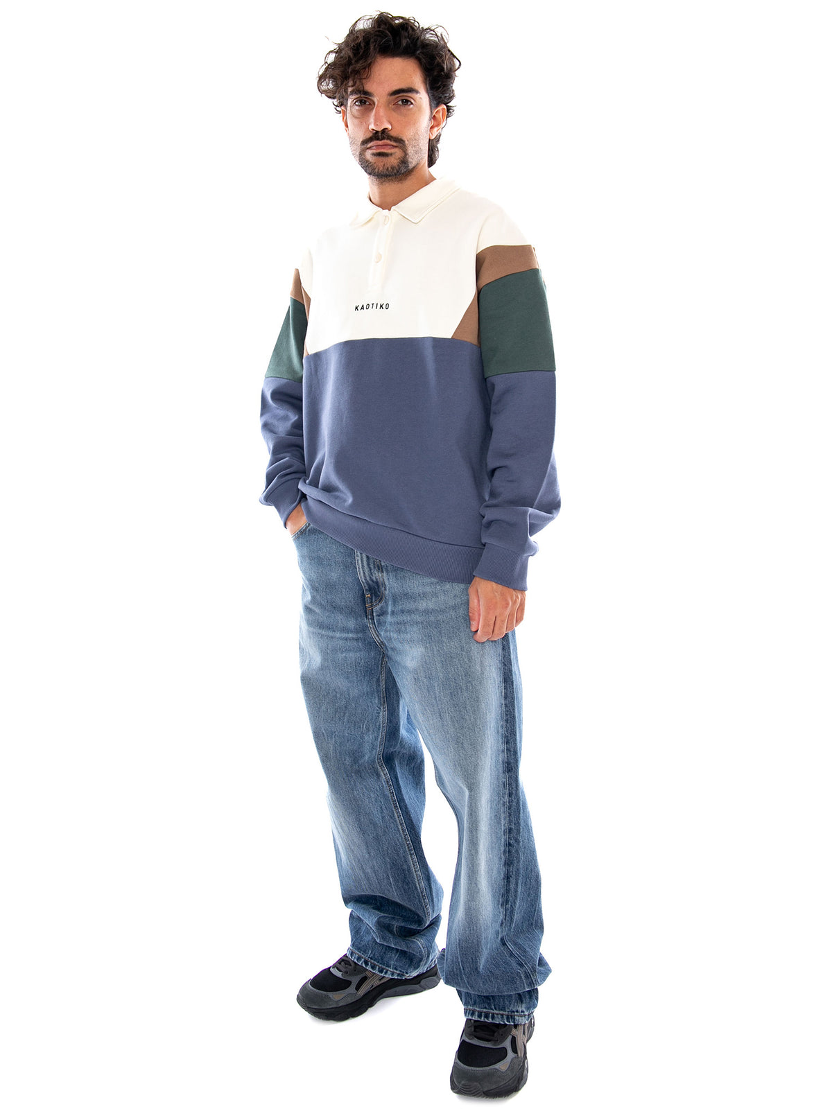CREW POLO HARRY IVORY/BROWN/GREEN/BLUE - Felpa Girocollo Uomo Multicolore AT038 G002 KAOTIKO 