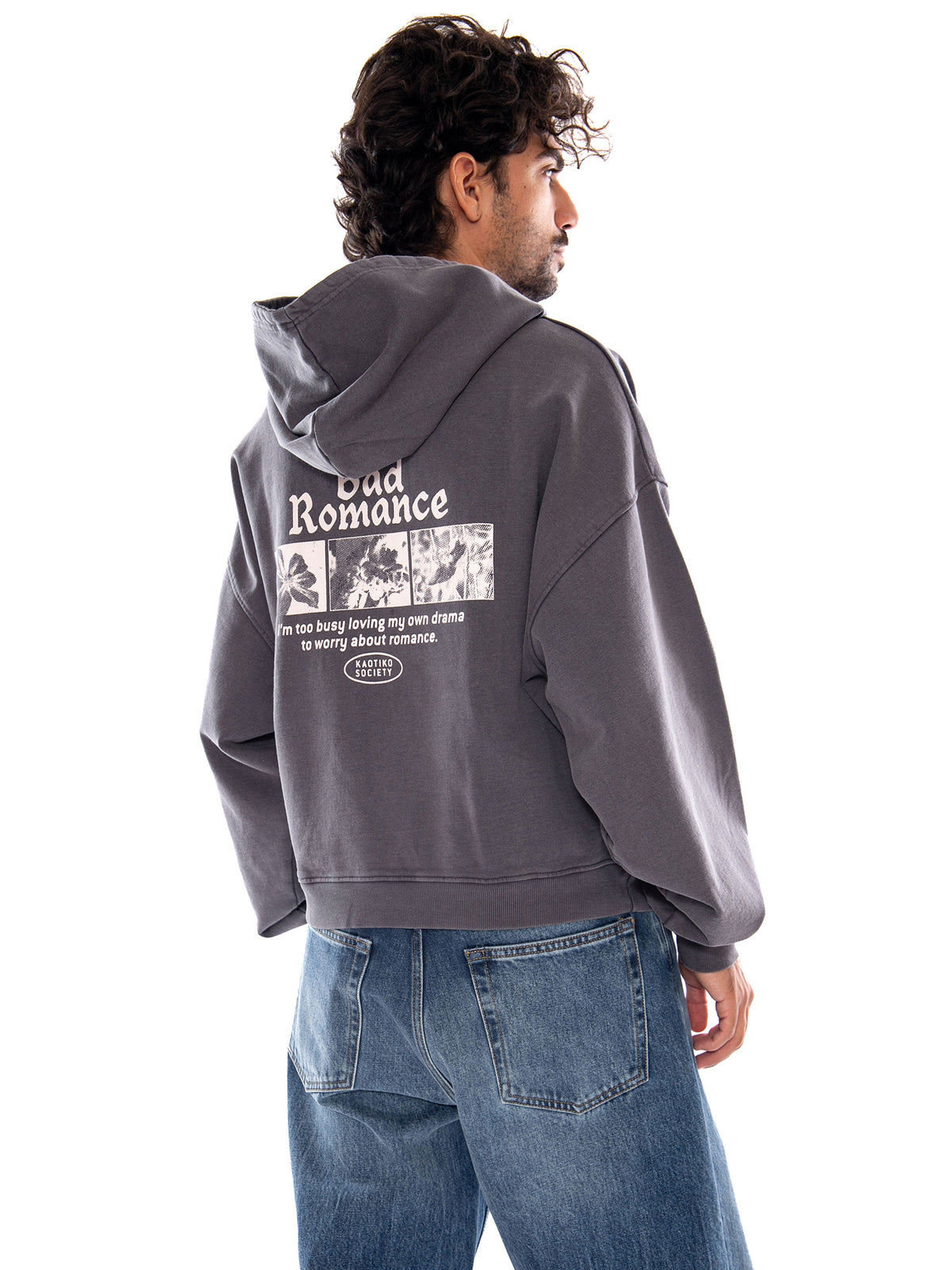 HOODIE OVERSIZE MY OWN DRAMA WASHED GRAY - Felpa con Cappuccio Uomo Grigia AT081 G002 KAOTIKO 