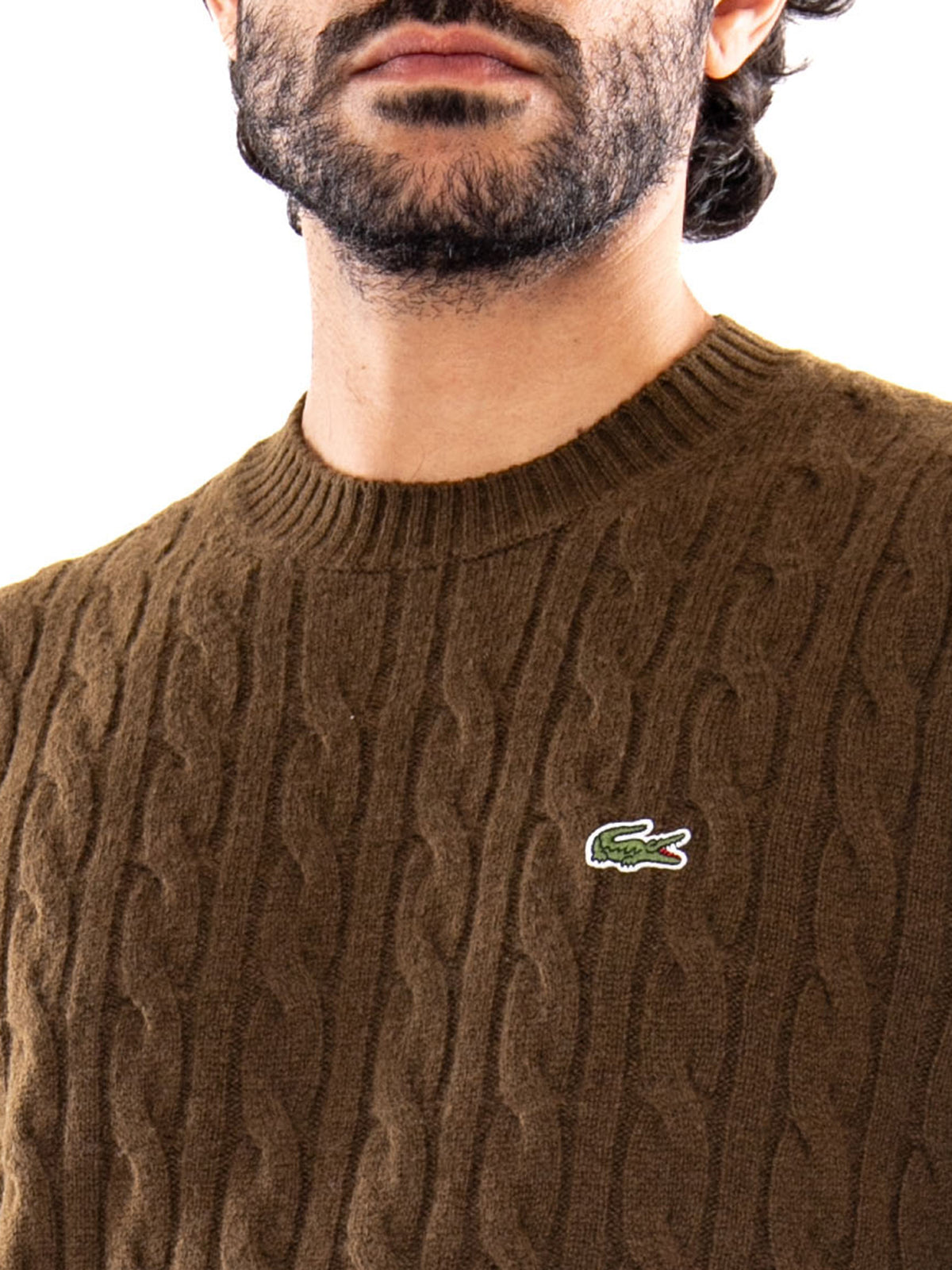 Lacoste Cable Knit Pullover Brown - Maglione Uomo Marrone a Trecce AH2924 DPD LACOSTE 