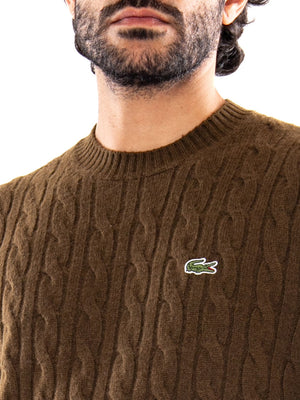 Lacoste Cable Knit Pullover Brown - Maglione Uomo Marrone a Trecce AH2924 DPD LACOSTE 