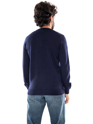 Pullover Girocollo Blue - Maglione Uomo Blu a Maglia Rasata AH3225 166 LACOSTE 
