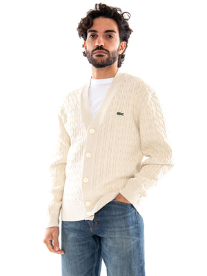 Lacoste Cabled Cardigan Beige - Cardigan Uomo in Maglia Intrecciata Beige AH8575 UN5 LACOSTE 