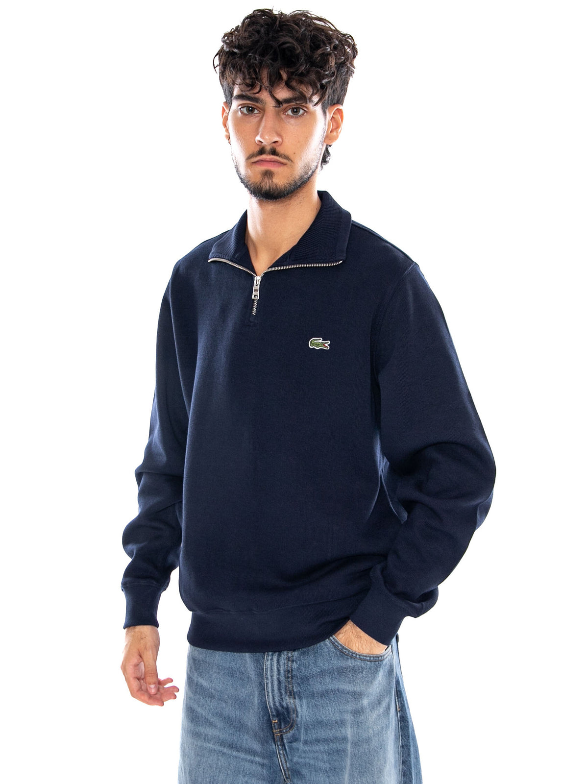 SWEATSHIRT BLUE - Maglione con Collo Alto e Zip Corta Uomo Blu SH1927 166 LACOSTE 