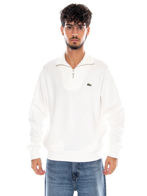 SWEATSHIRT WHITE - Felpa con Colletto e Zip Corta Uomo Bianca SH1927 70V LACOSTE 