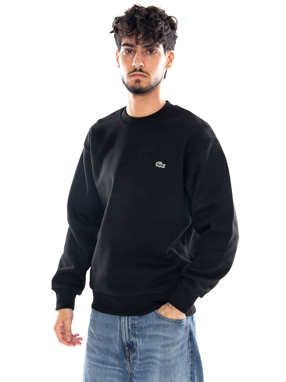SWEATSHIRT BLACK - Felpa Girocollo Uomo Nera SH8868 031 LACOSTE 