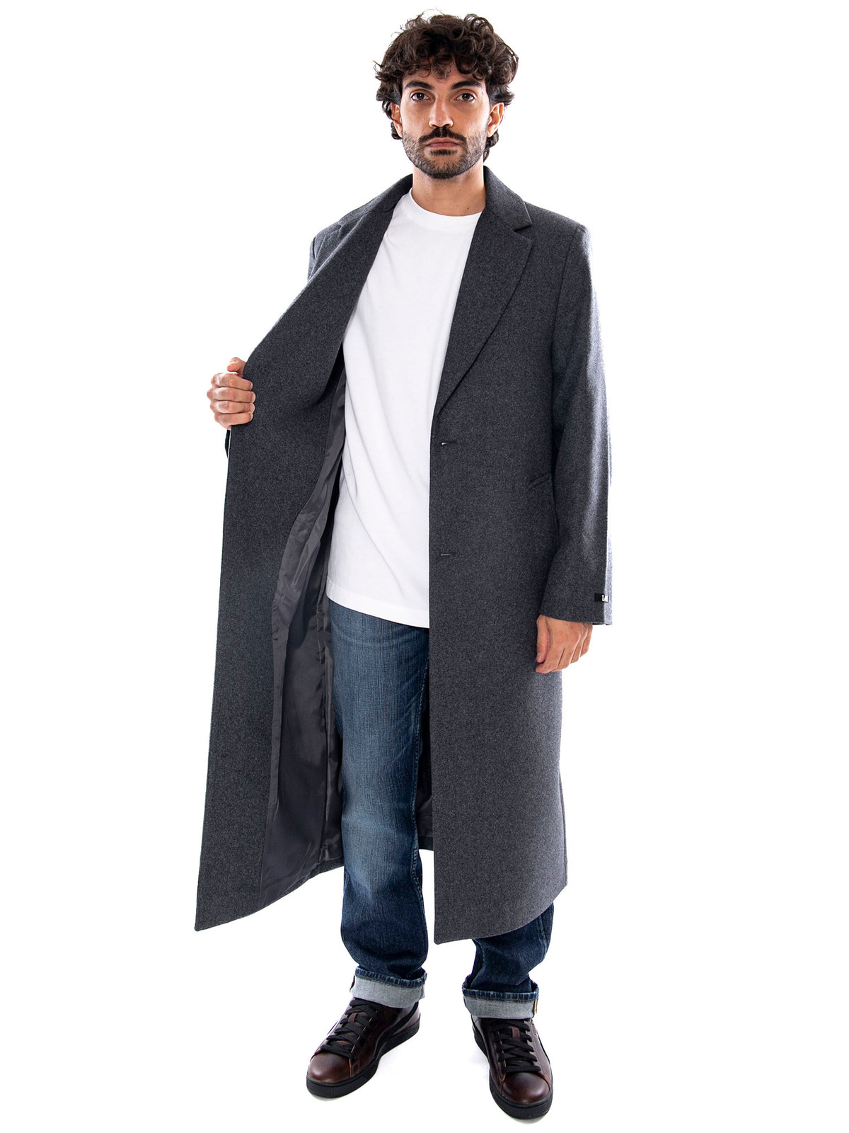 Lee Long Wool Car Coat Heather Grey - Cappotto in Maglieria Uomo Grigio Mélange 112386303 BLK LEE 