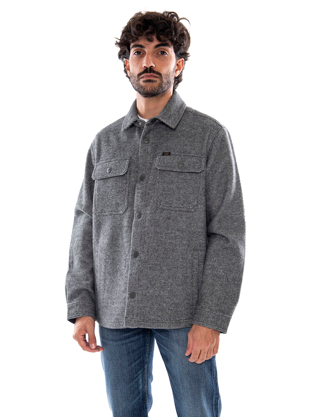 Lee Wool Overshirt Heather Grey - Camicia Overshirt Uomo Grigio Mélange 112386433 GRY LEE 