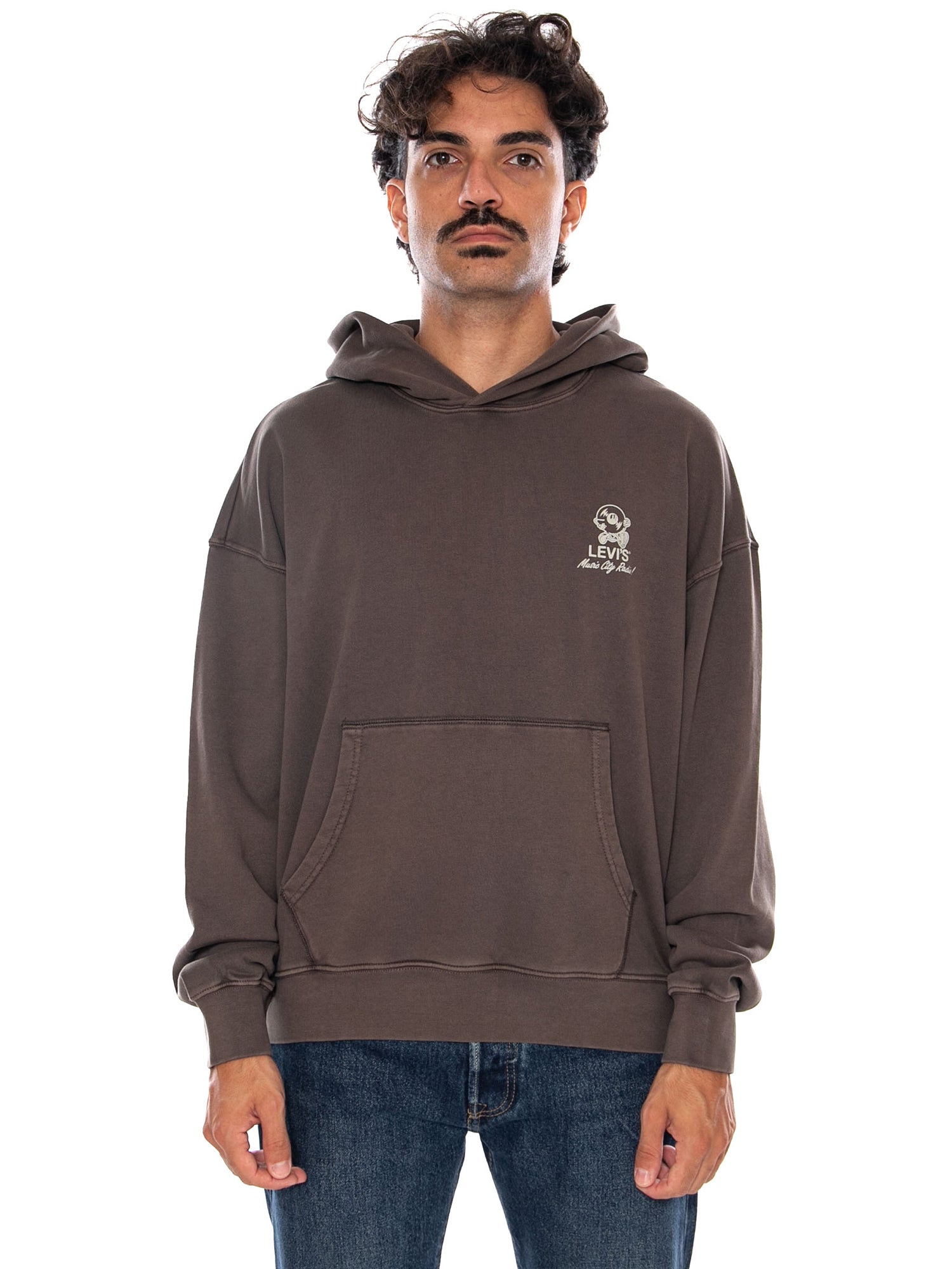 LEVI'S TWO HORSE BOXY HOODIE MUSIC CITY VINYL 2 BROWN - Felpa con Cappuccio Uomo Marrone 003R1 0024 LEVIS 