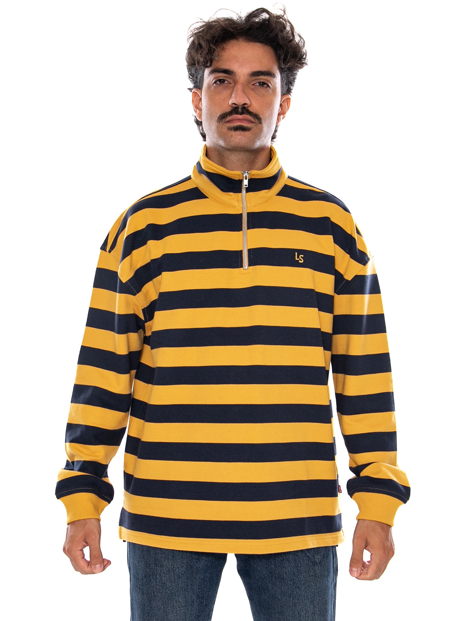 LEVI'S CAMERON QUARTER ZIP POLLARD STRIPE NAVY - Felpa Collo Alto e Zip a Mezzo Busto Uomo Multicolore 0083X 0004 LEVIS 