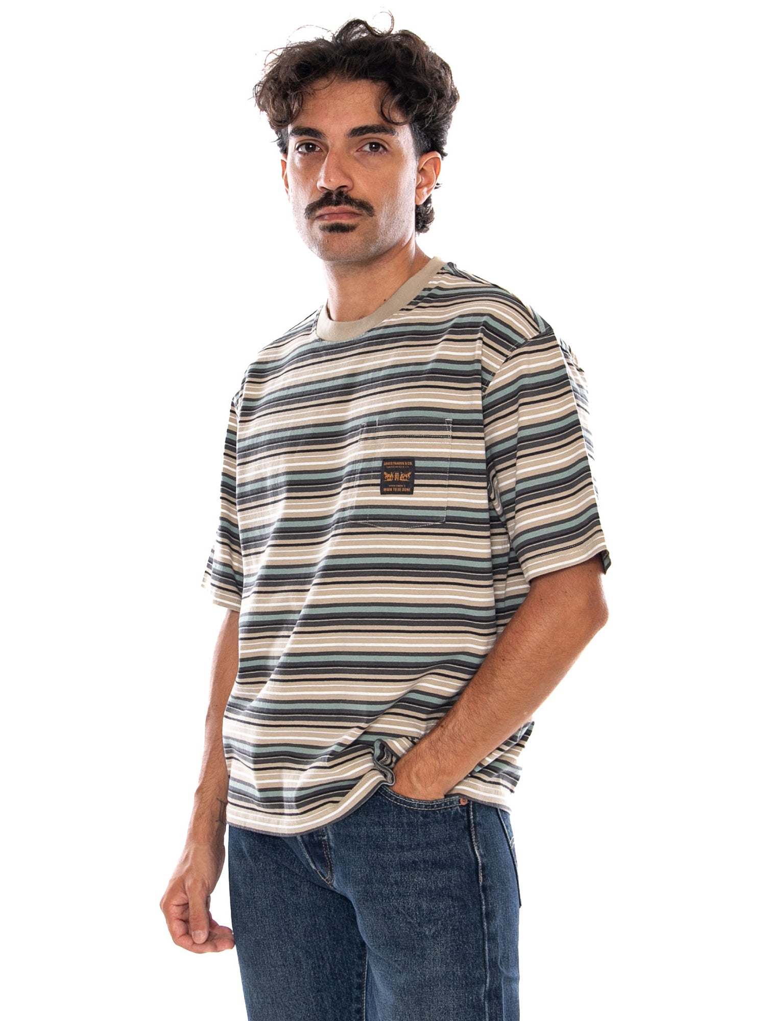 CARHARTT WIP SS WORKWEAR PKT TEE PORTER STRIPE MEDIUM - Maglietta Girocollo Uomo Multicolore 008AB 0005 LEVIS 