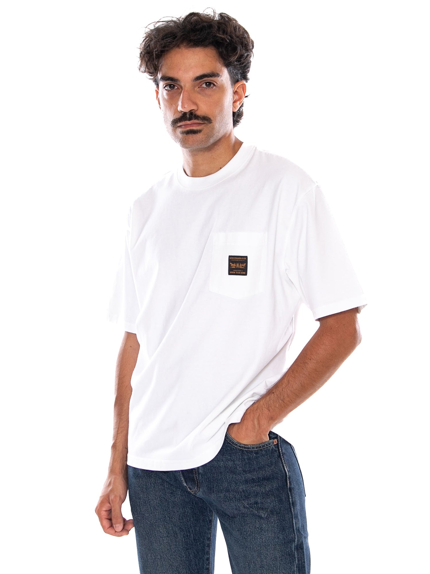 CARHARTT WIP SS WORKWEAR PKT TEE PORTER STRIPE MEDIUM WHITE - Maglietta Girocollo Uomo Bianca 008AB 0008 LEVIS 