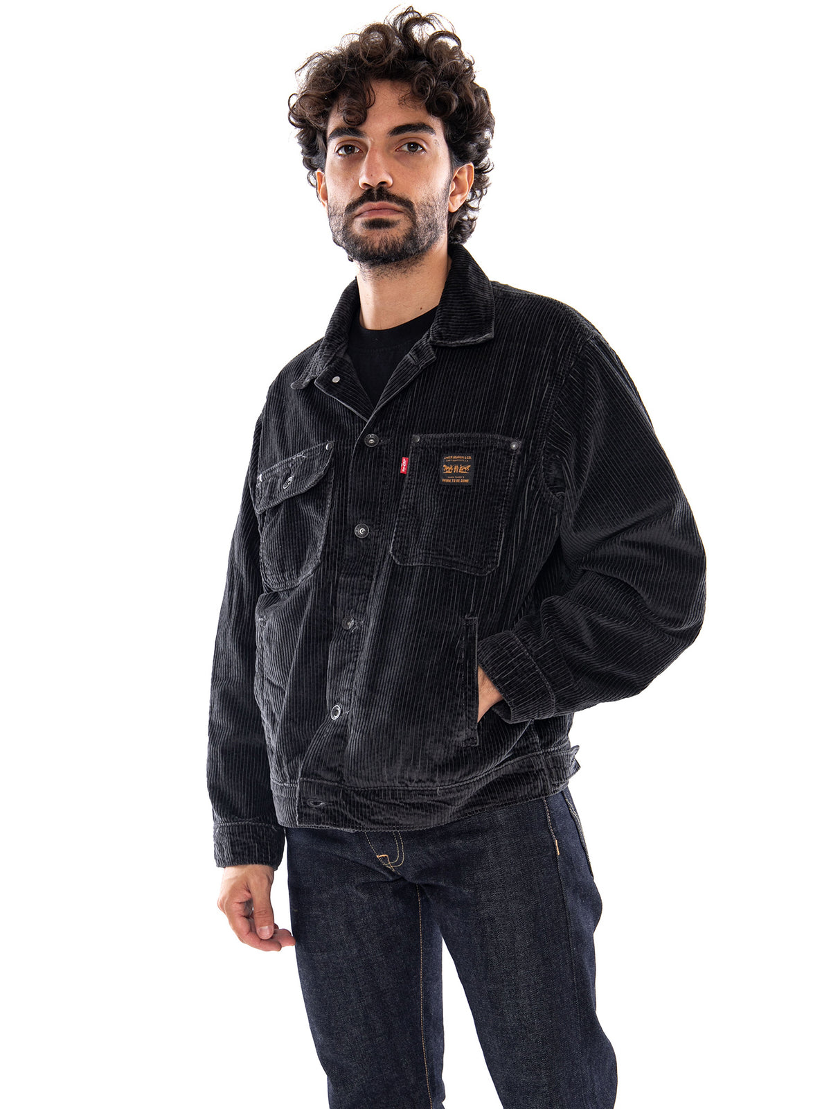 Levi's Sunrise Trucker Desert Palm Corduroy Black - Giacca Uomo Nera<BR/><BR/> A4820 0029 LEVIS 