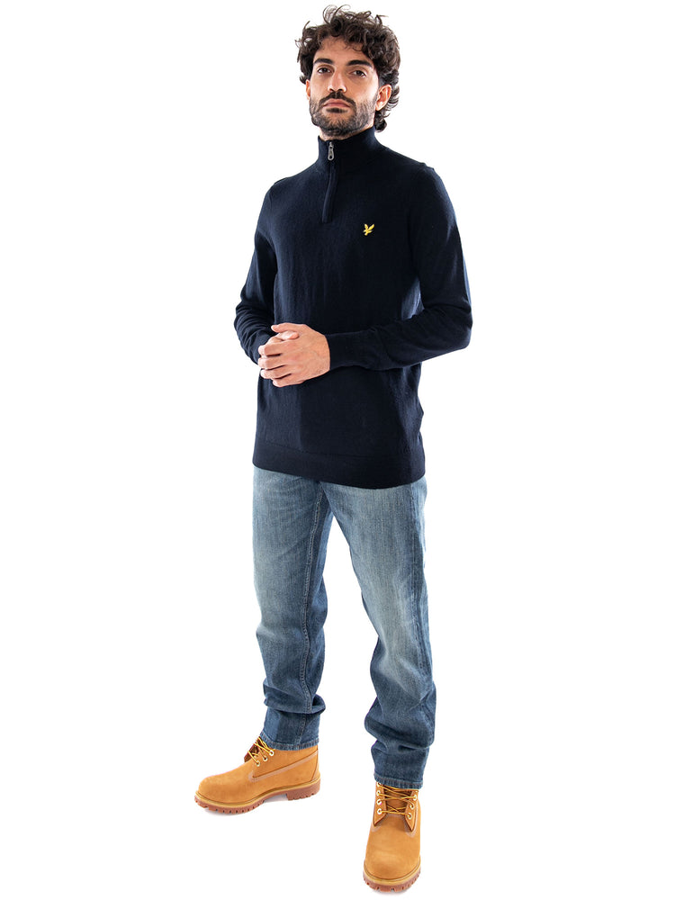 Lyle & Scott Cotton Merino Quarter Zip Jumper Dark Navy - Maglione Uomo Blu Navy KN2112VC Z271 LYLE & SCOTT 