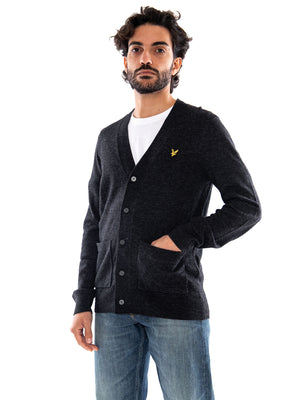 Lyle & Scott Lambswool Blend V Neck Cardigan Jet Black Marl - Cardigan Uomo con Scollo a V Nero Mélange<BR/><BR/> KN2546V W155 LYLE & SCOTT 