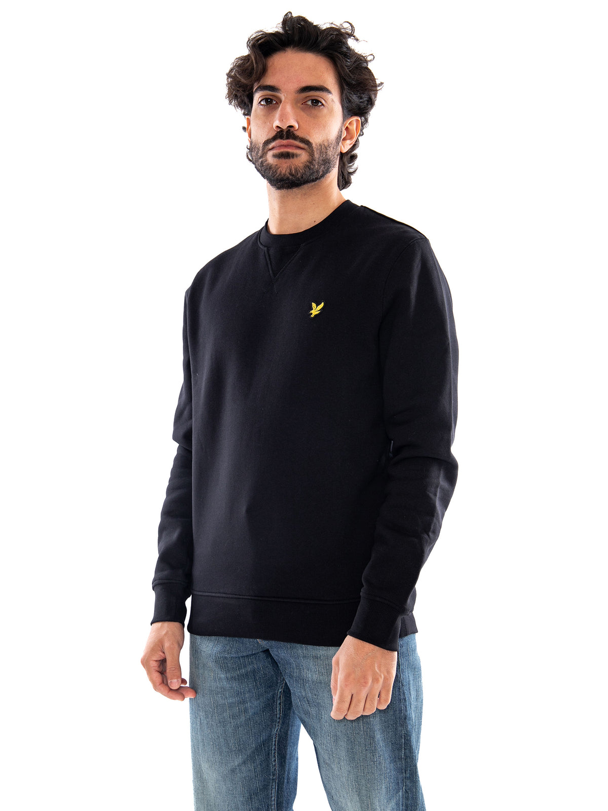 Lyle & Scott Crew Neck Brushback Sweatshirt Jet Black - Felpa Girocollo Uomo Nera ML1131V Z865 LYLE & SCOTT 